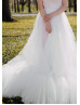 Spaghetti Straps Light Pink Satin Ivory Tulle Airy Wedding Dress